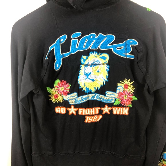 Johnny Was Embroidered Zip Up Black Hoodie Lions Baseball Team Spirit Medium - Picture 7 of 12